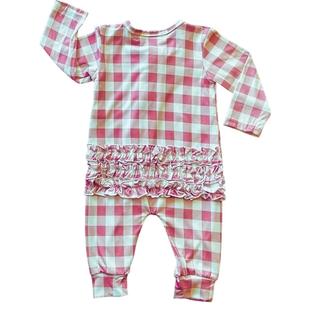Pink Plaid Ruffled Jumpsuit