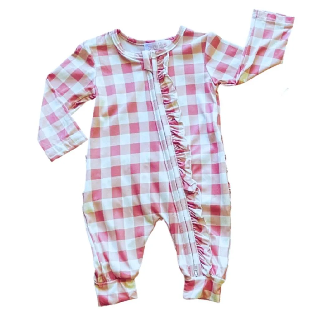Pink Plaid Ruffled Jumpsuit