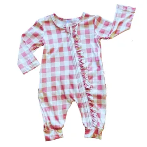 Pink Plaid Ruffled Jumpsuit