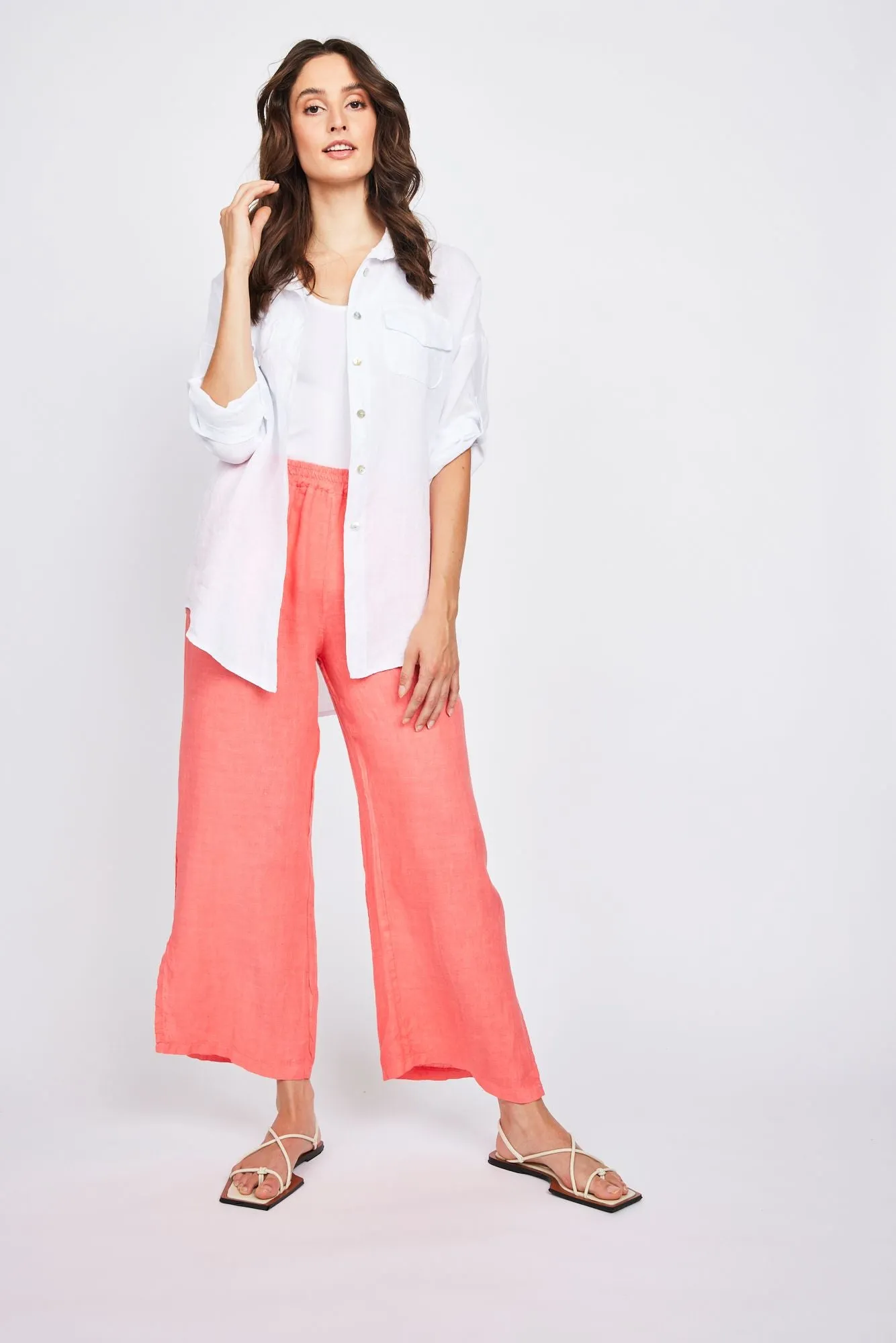 Pistache Double Pocket Linen Blouse