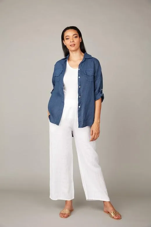 Pistache Double Pocket Linen Blouse