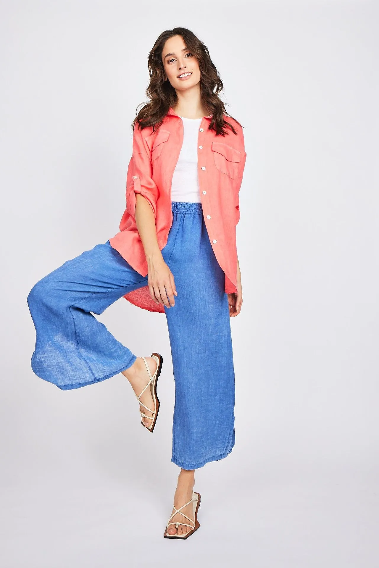 Pistache Double Pocket Linen Blouse