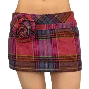 Plaid Rosette Mini Skirt (S)