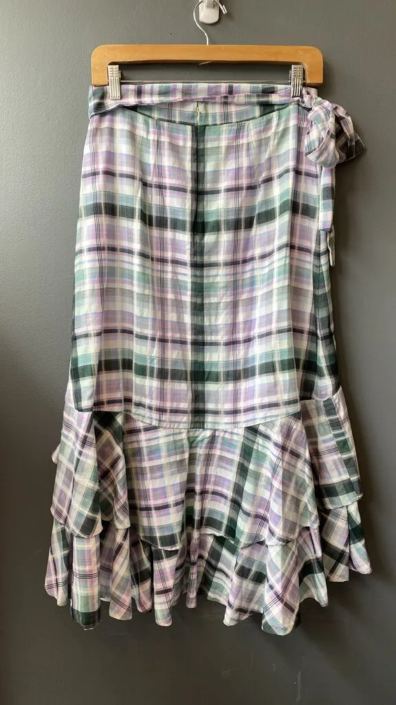 Plaid Ruffle Hem Maxi Skirt