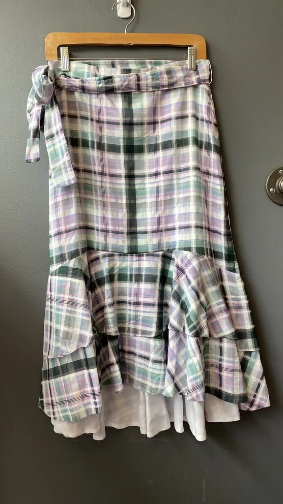 Plaid Ruffle Hem Maxi Skirt
