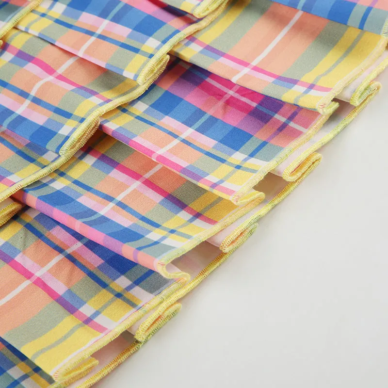 Pleated plaid zip-up letter pattern A line mini skirt