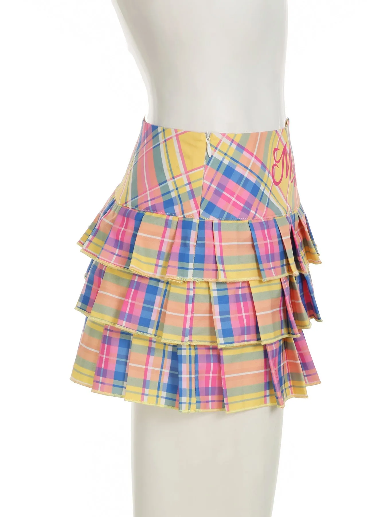 Pleated plaid zip-up letter pattern A line mini skirt