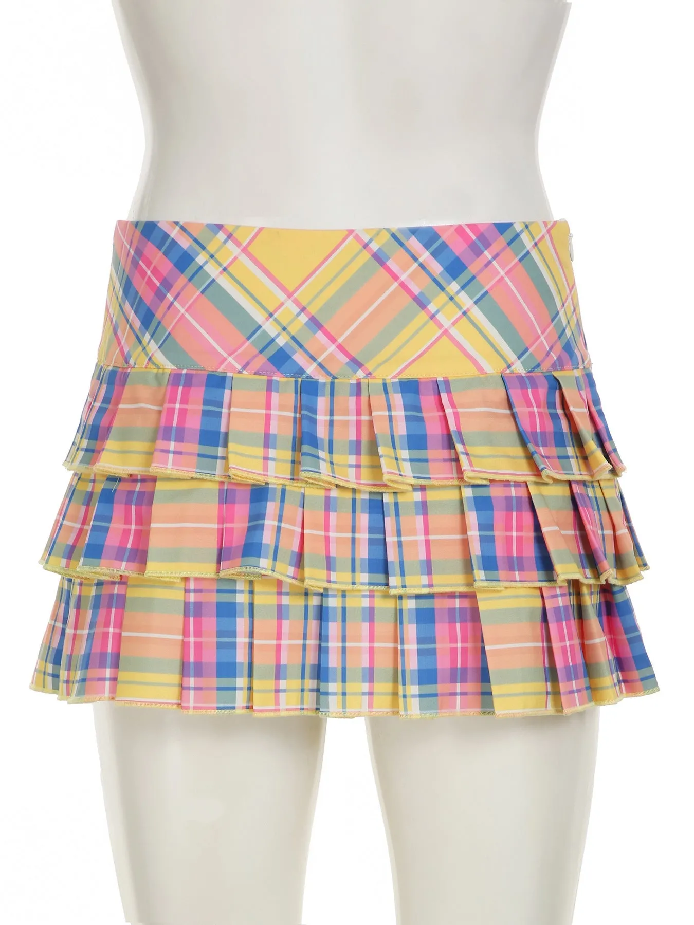 Pleated plaid zip-up letter pattern A line mini skirt