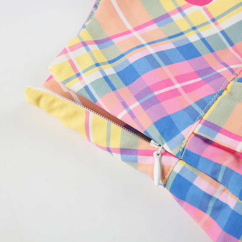 Pleated plaid zip-up letter pattern A line mini skirt