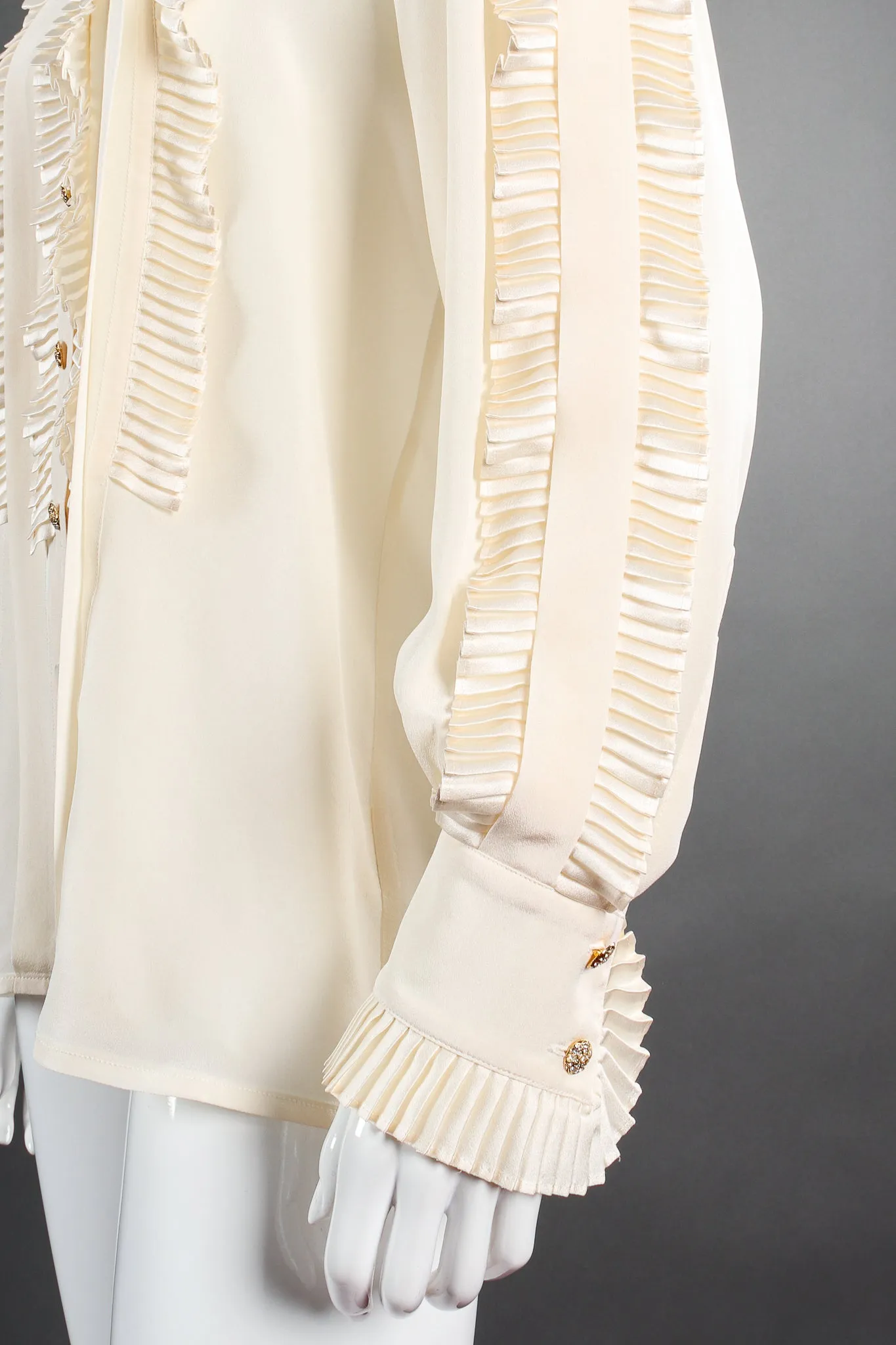 Pleated Ruffle Tuxedo Blouse