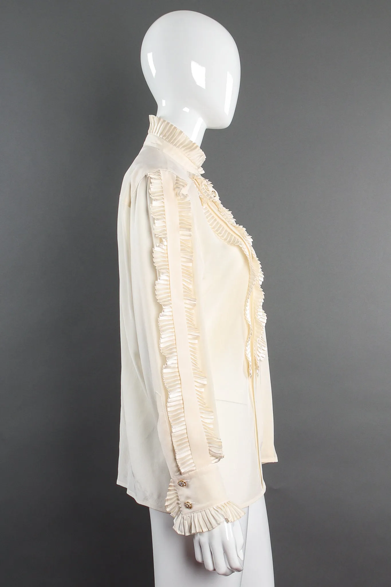 Pleated Ruffle Tuxedo Blouse
