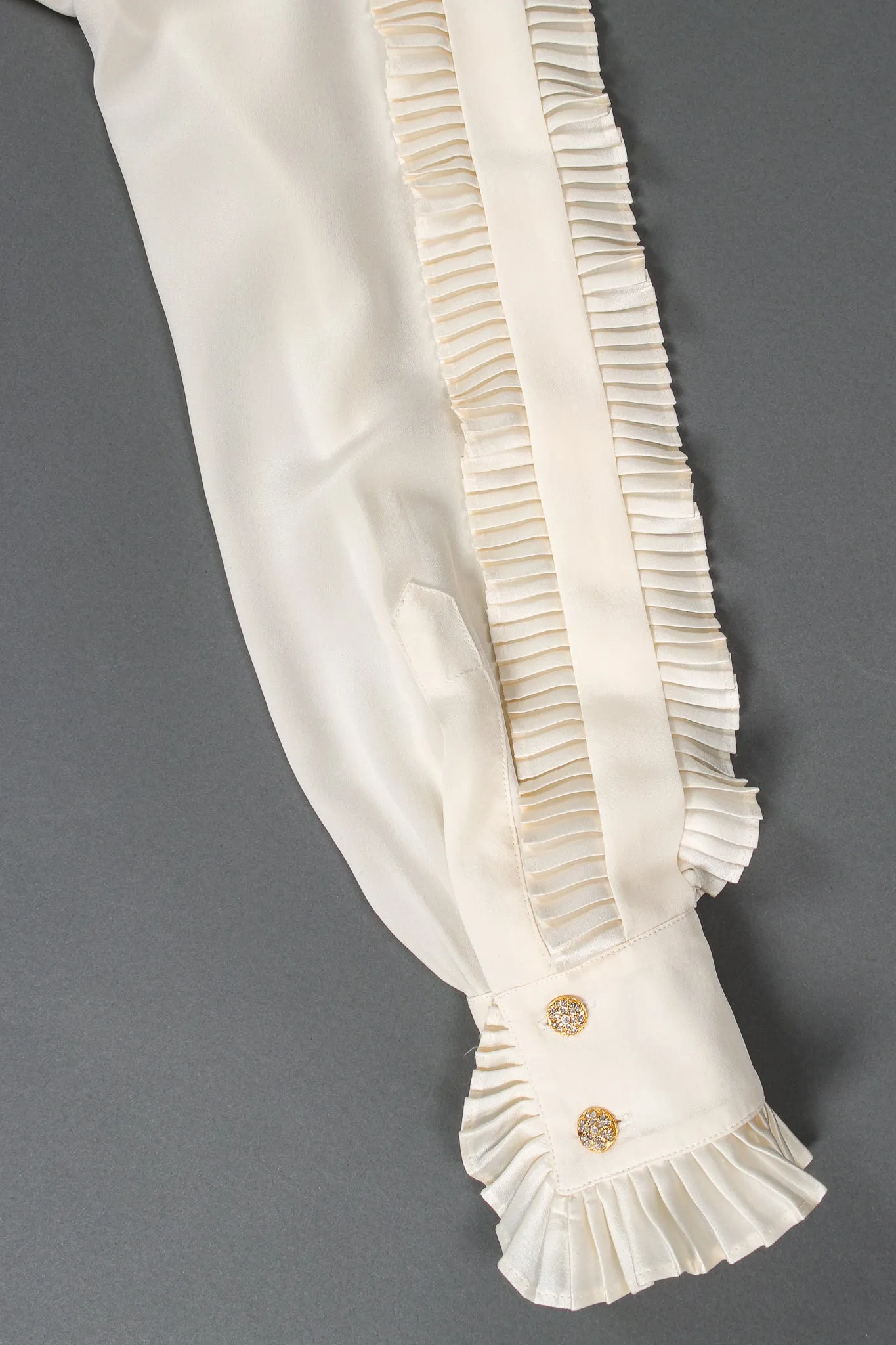 Pleated Ruffle Tuxedo Blouse