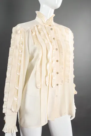Pleated Ruffle Tuxedo Blouse
