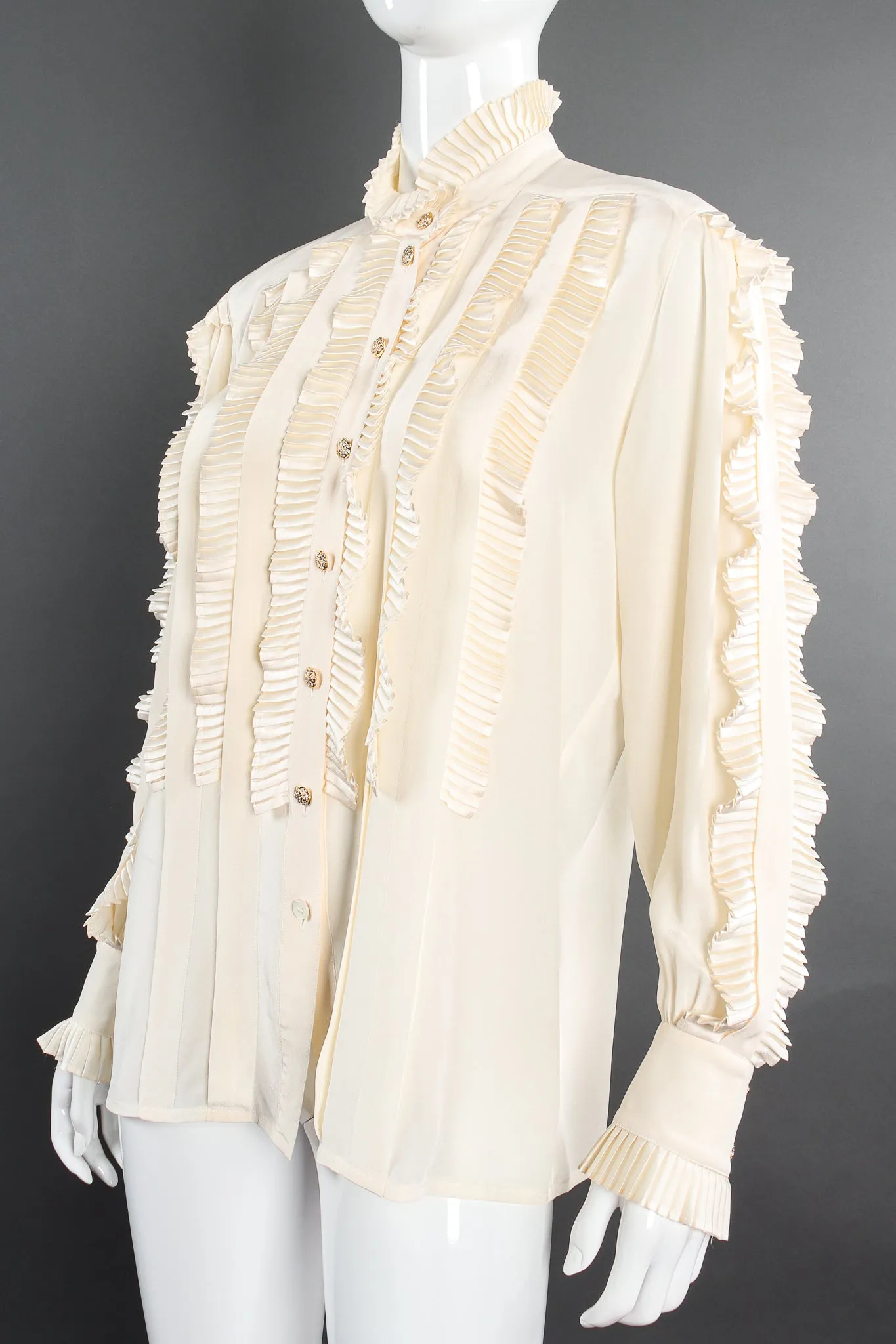 Pleated Ruffle Tuxedo Blouse