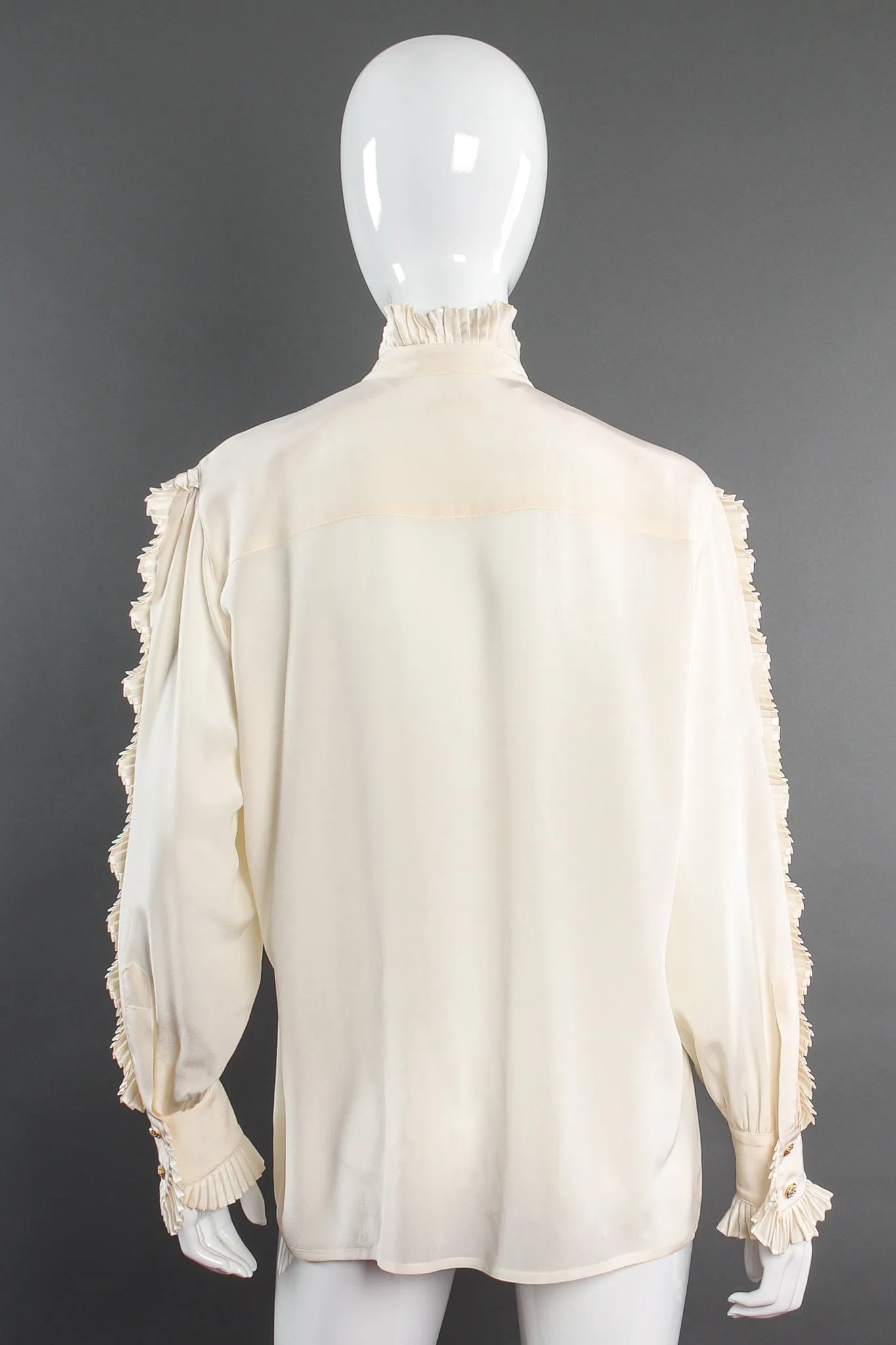 Pleated Ruffle Tuxedo Blouse
