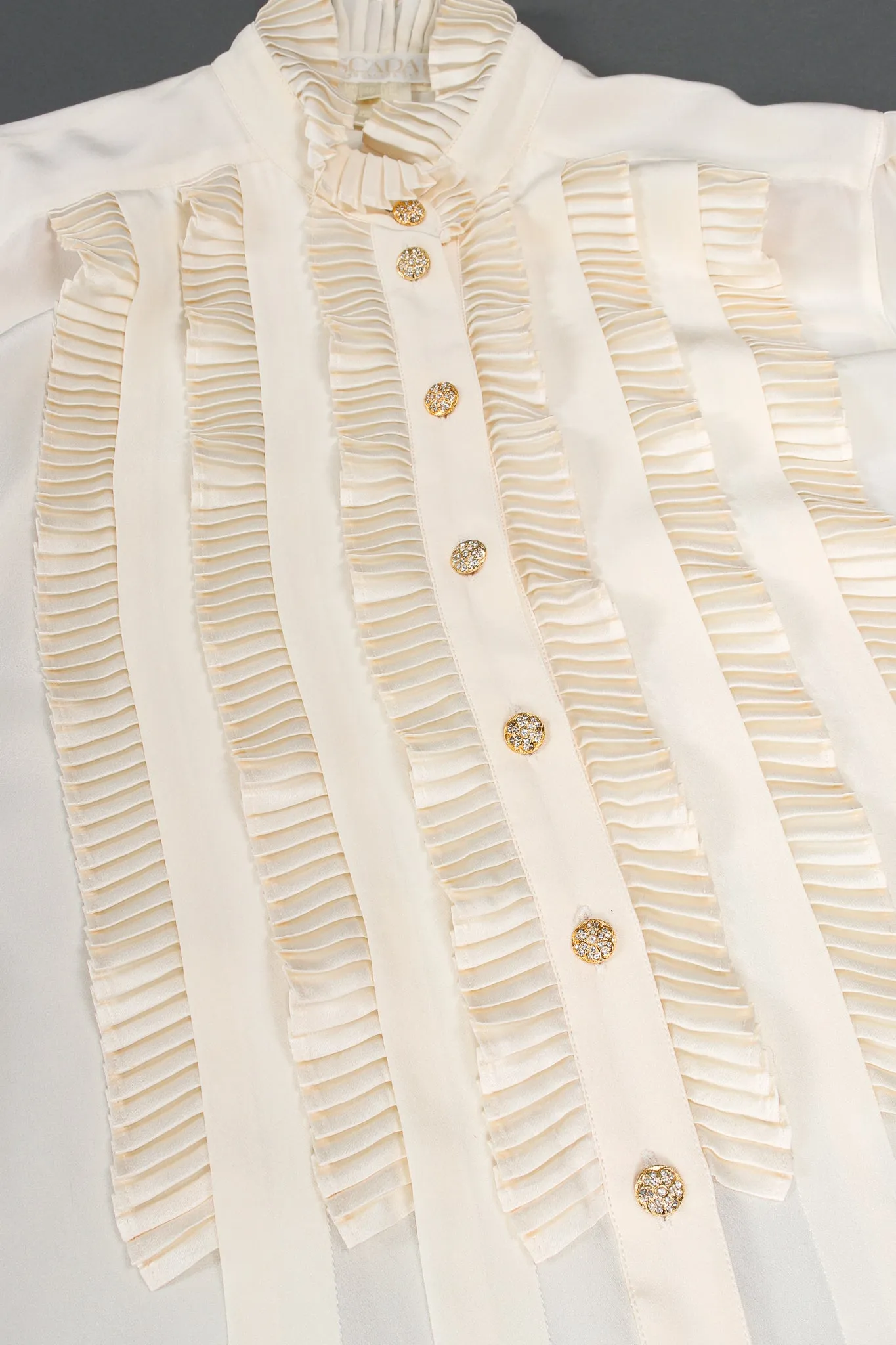 Pleated Ruffle Tuxedo Blouse