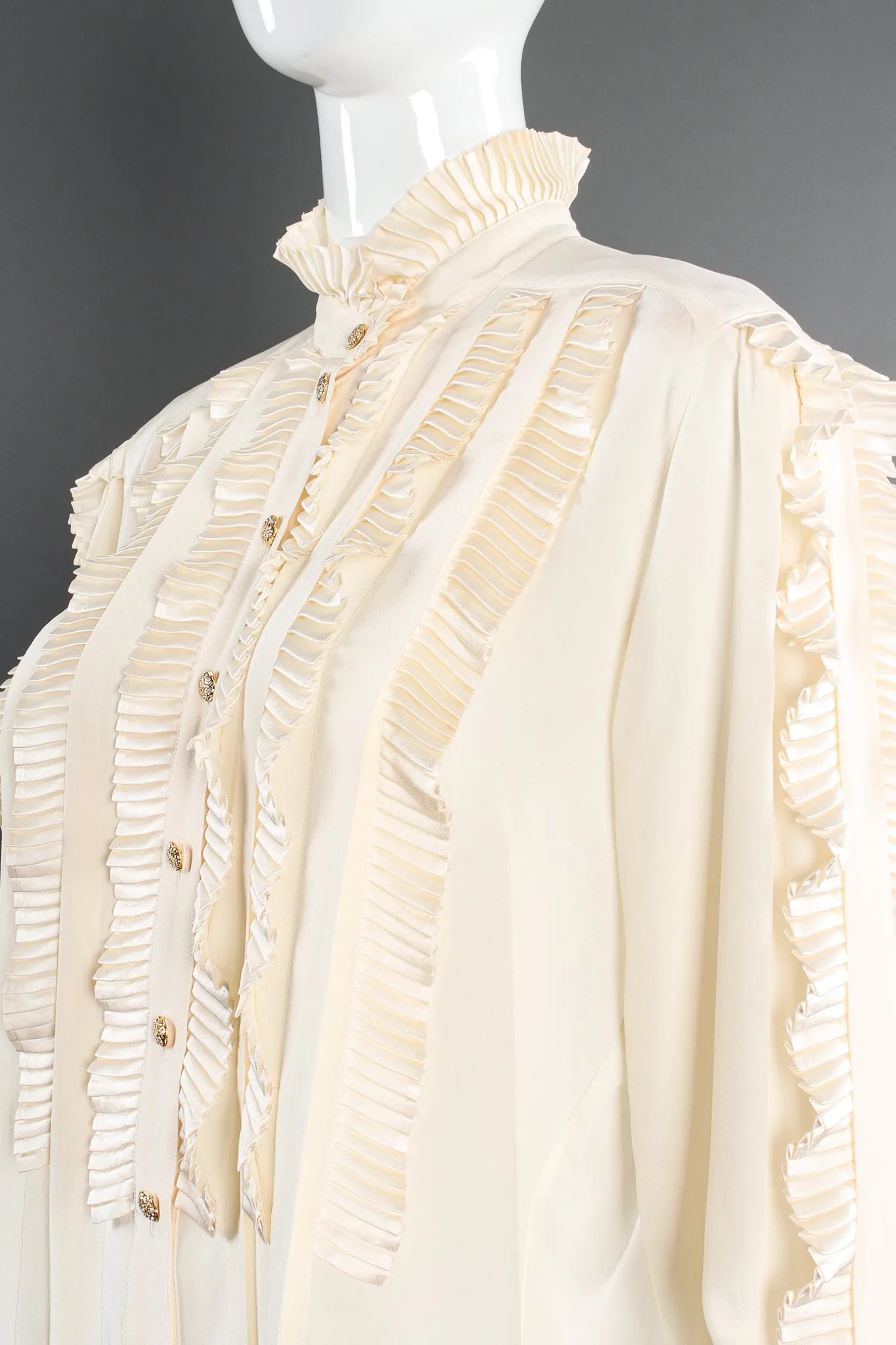 Pleated Ruffle Tuxedo Blouse
