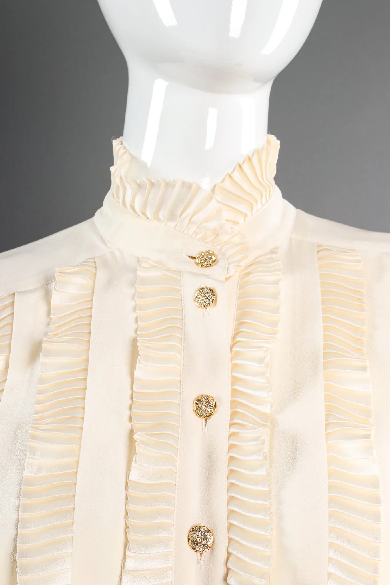 Pleated Ruffle Tuxedo Blouse