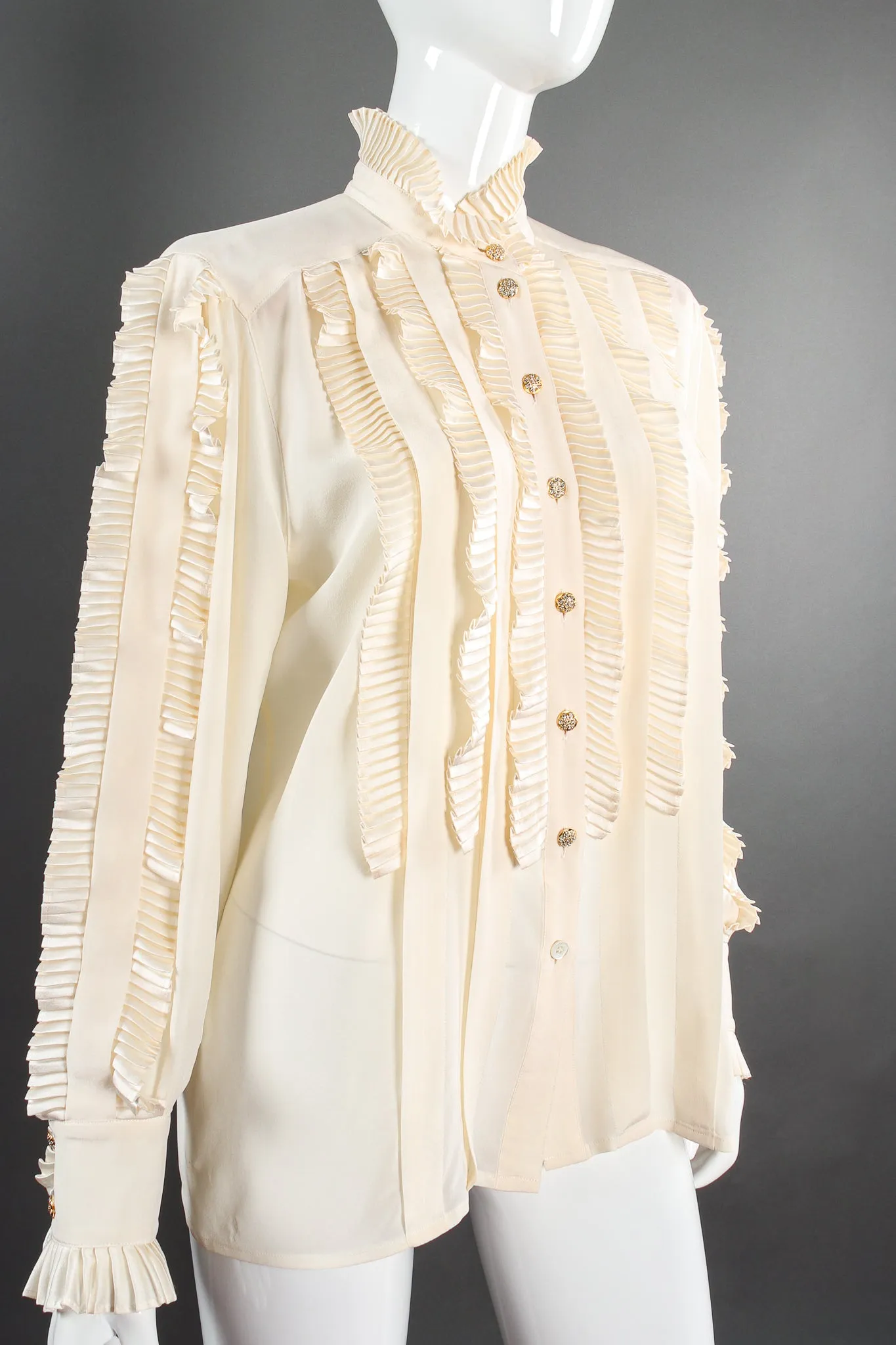 Pleated Ruffle Tuxedo Blouse