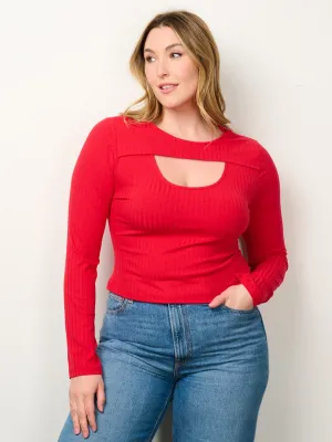 PLUS SIZE LONG SLEEVE CUT OUT TOP