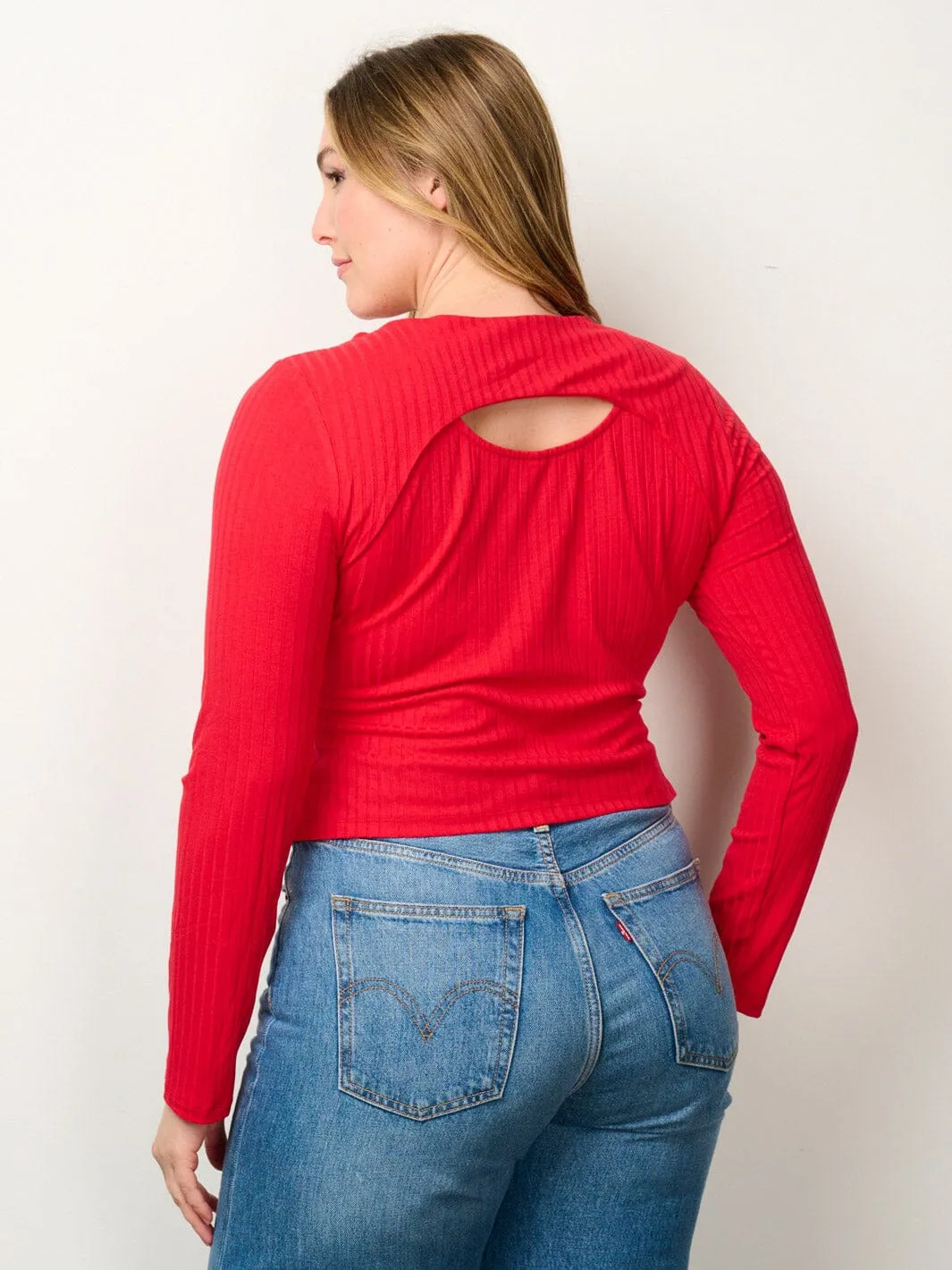 PLUS SIZE LONG SLEEVE CUT OUT TOP