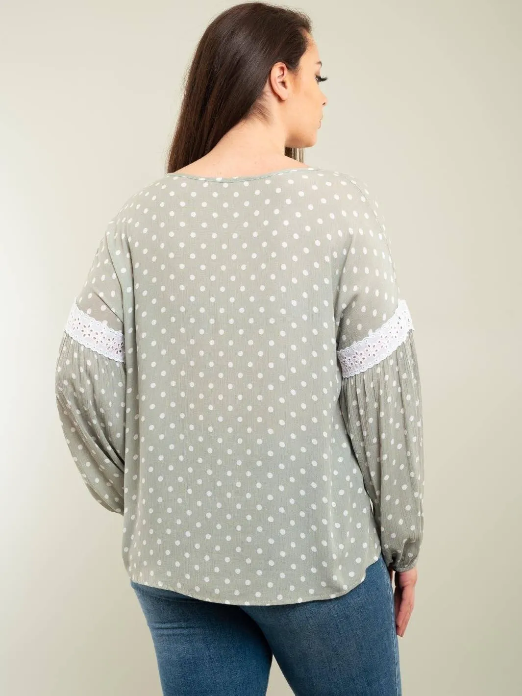 PLUS SIZE POLKA DOTS LONG SLEEVE TOP