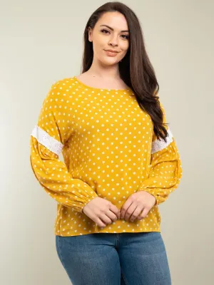 PLUS SIZE POLKA DOTS LONG SLEEVE TOP