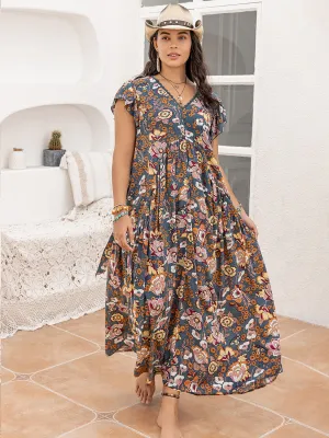 Plus Size Ruffled Printed Cap Sleeve Dress (2 Prints)