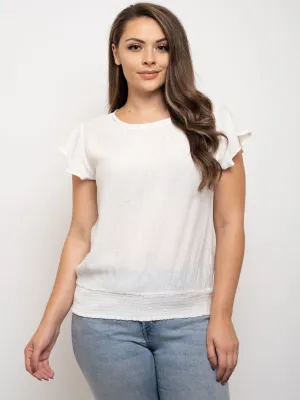 PLUS SIZE SHORT SLEEVE RUCHED TRIM TOP