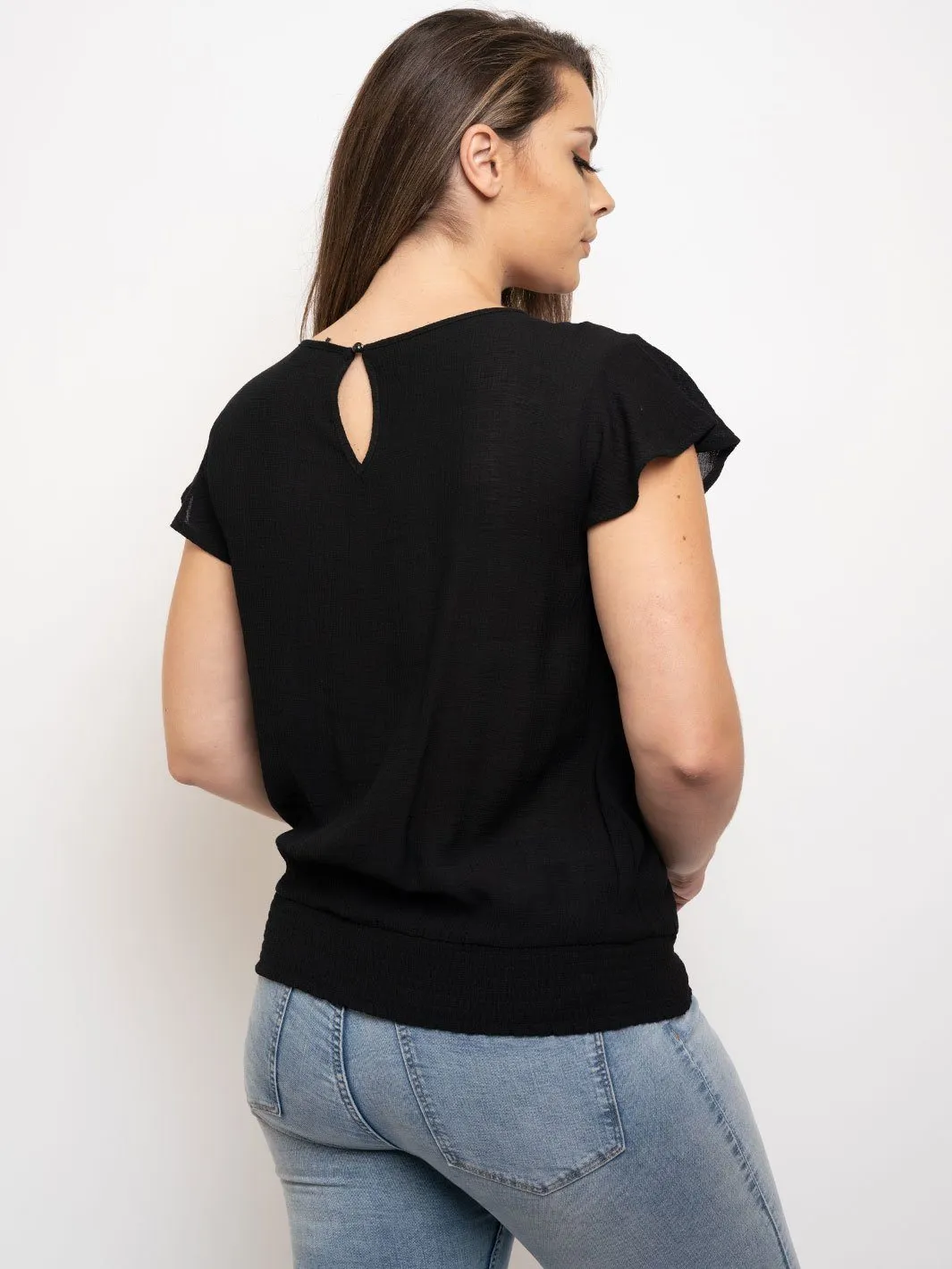 PLUS SIZE SHORT SLEEVE RUCHED TRIM TOP