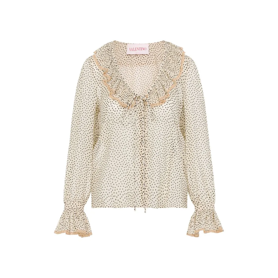 Polka Dot Ruffled Silk Shirt With Flared Sleeves
