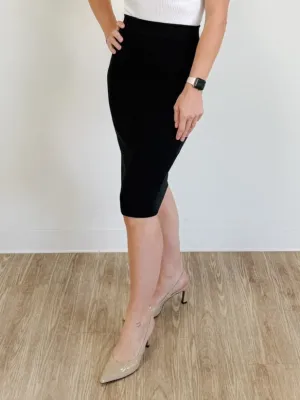 Ponte Knee Length Pencil Skirt in Black