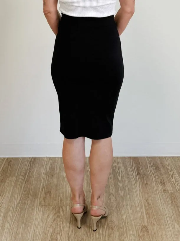 Ponte Knee Length Pencil Skirt in Black