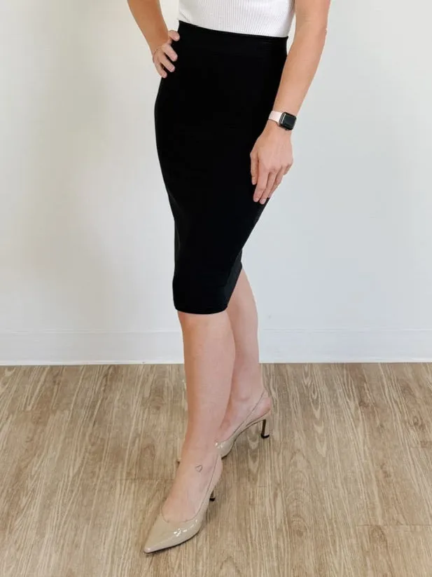 Ponte Knee Length Pencil Skirt in Black