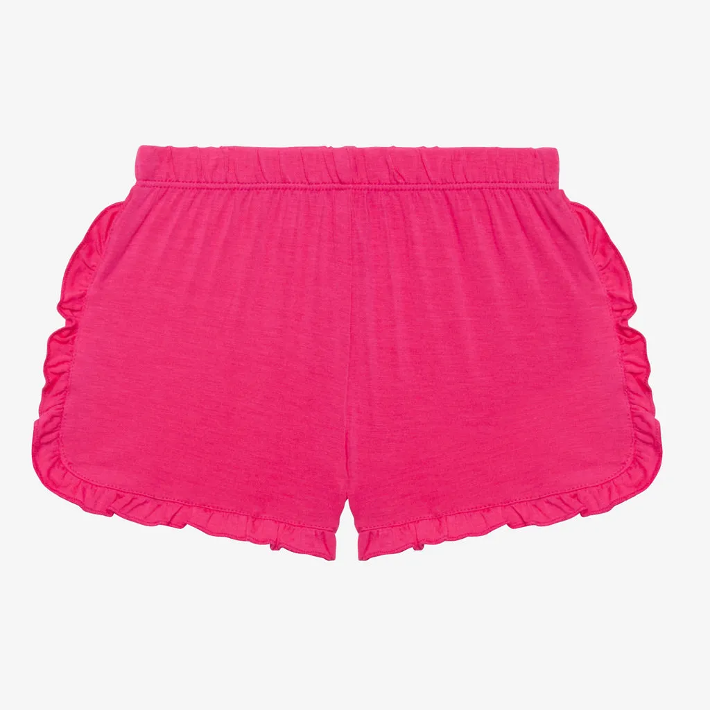 Posh Peanut Coral Basic Ruffled Capsleeve Top & Ruffled Varsity Short