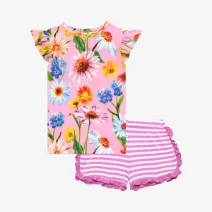 Posh Peanut Kaileigh Basic Ruffled Capsleeve Top & Ruffled Varsity Short