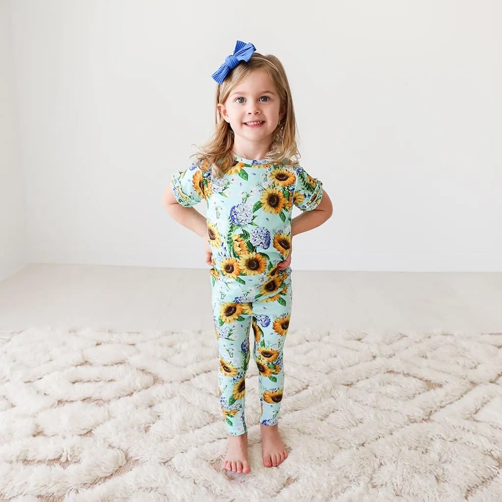 Posh Peanut Short Sleeve Basic Micro Ruffled Shirt and Long Pants in Sunny
