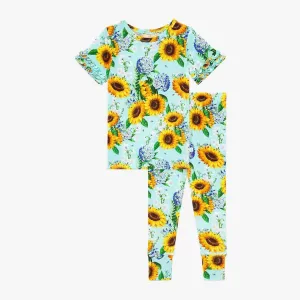 Posh Peanut Short Sleeve Basic Micro Ruffled Shirt and Long Pants in Sunny