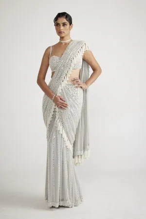 Powder Grey Chandelier Pearl Drop Saree Set