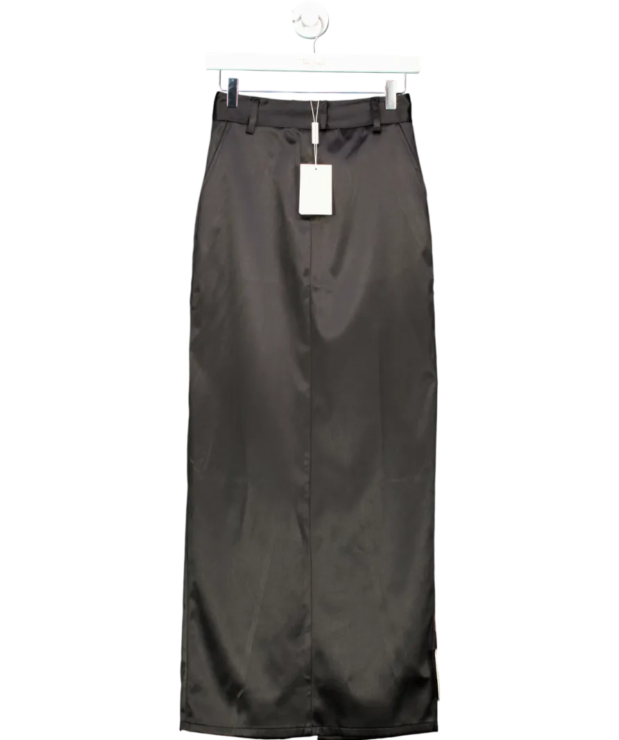 PRETTY LAVISH Black Beck Satin Tailored Maxi Skirt UK 6