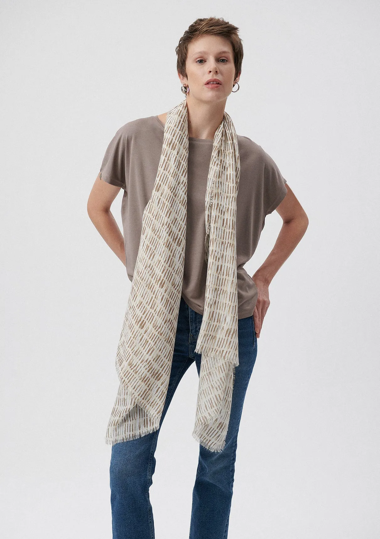 Printed Beige Scarf
