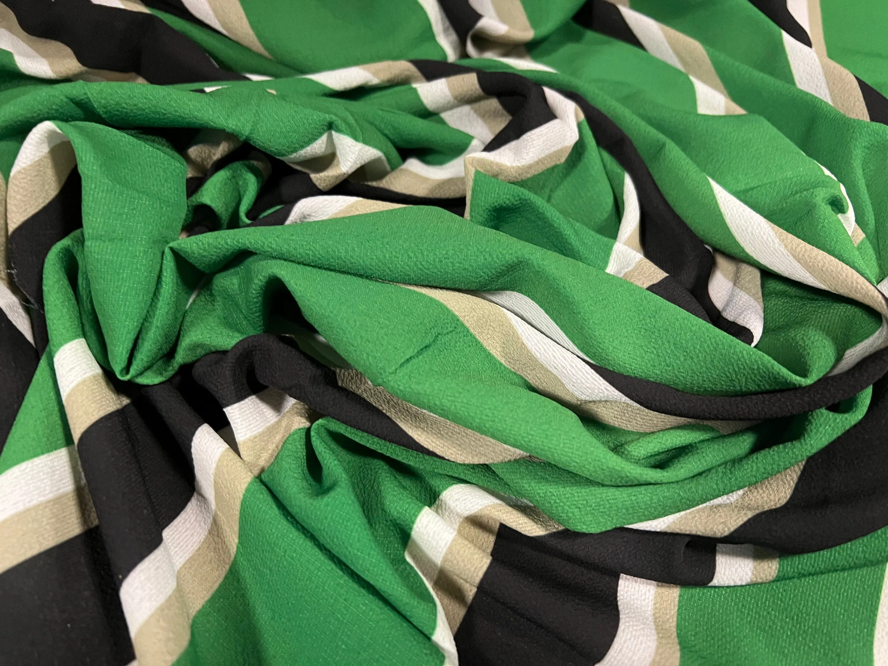Printed georgette dress blouse fabric, per metre - printed stripe - green & black