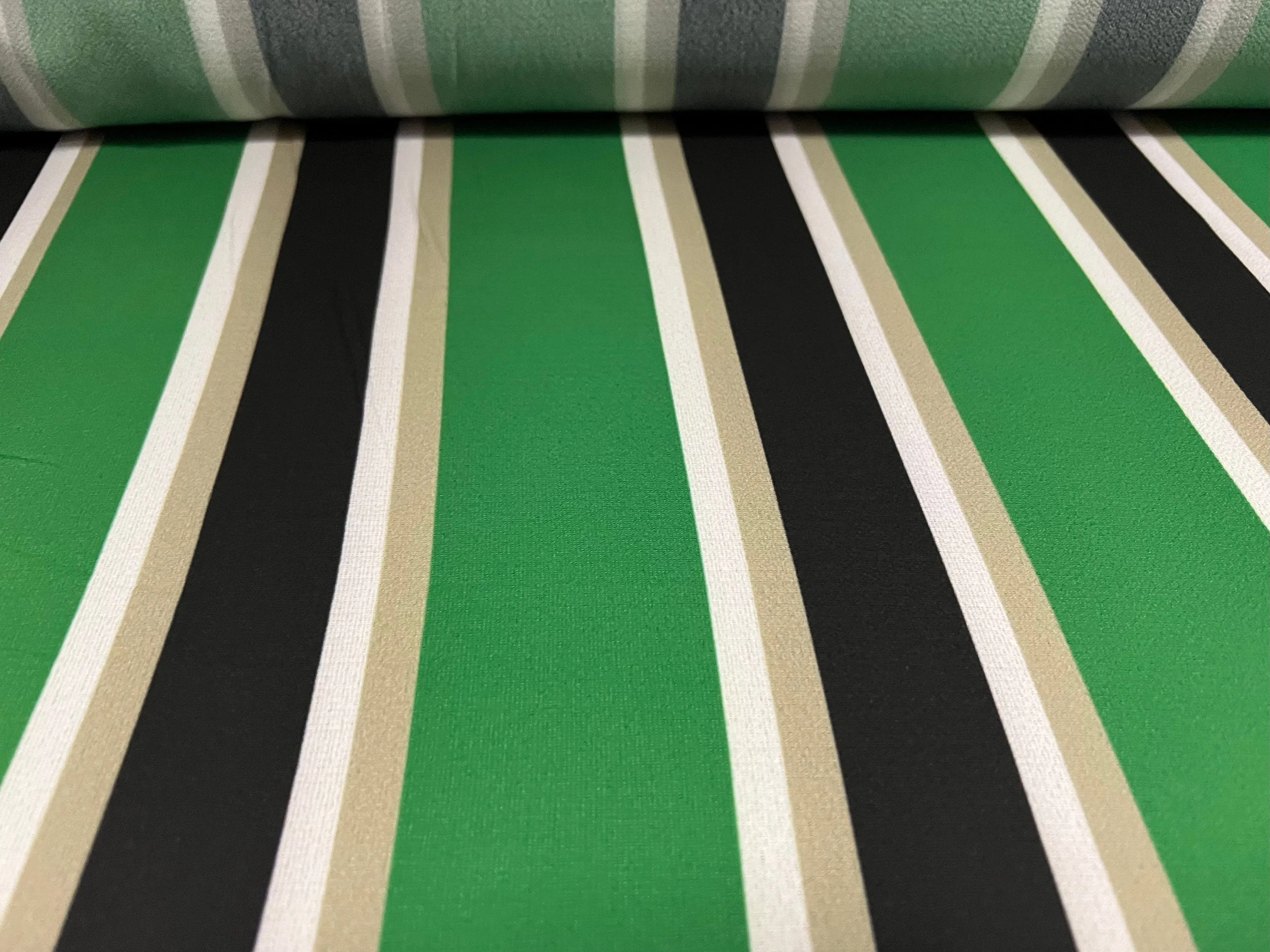 Printed georgette dress blouse fabric, per metre - printed stripe - green & black