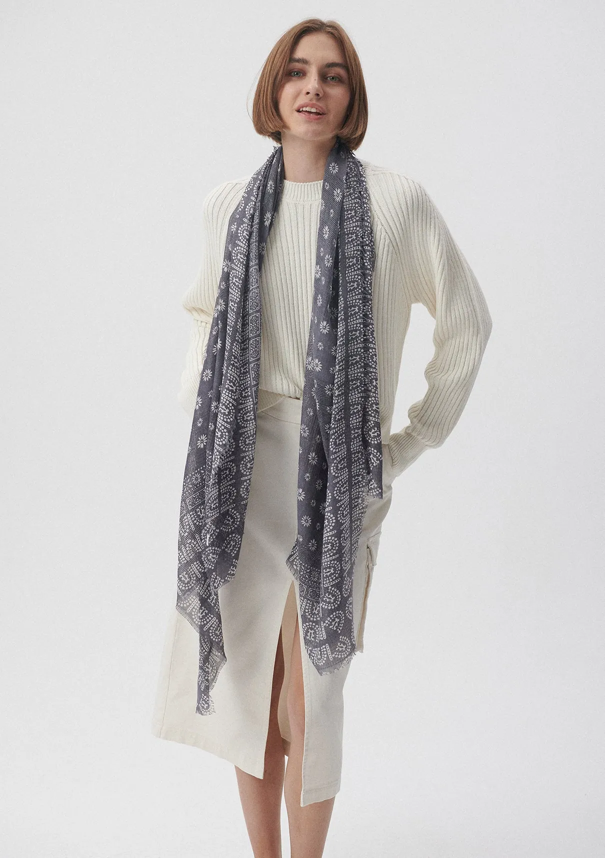 Printed Grey Shawl