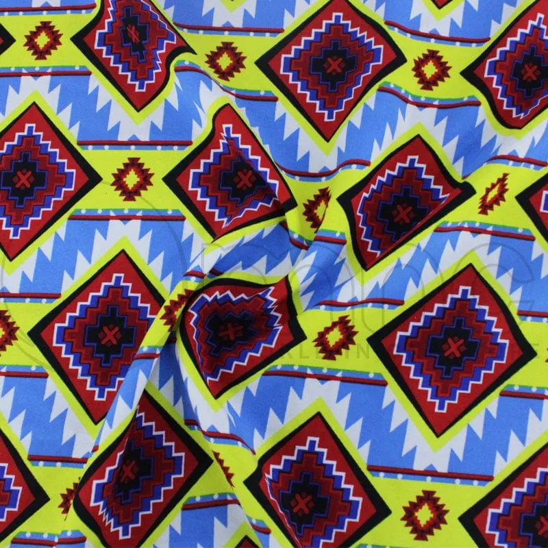 Printed Mini Matt Red/Blue Ndebele Fabric 150cm