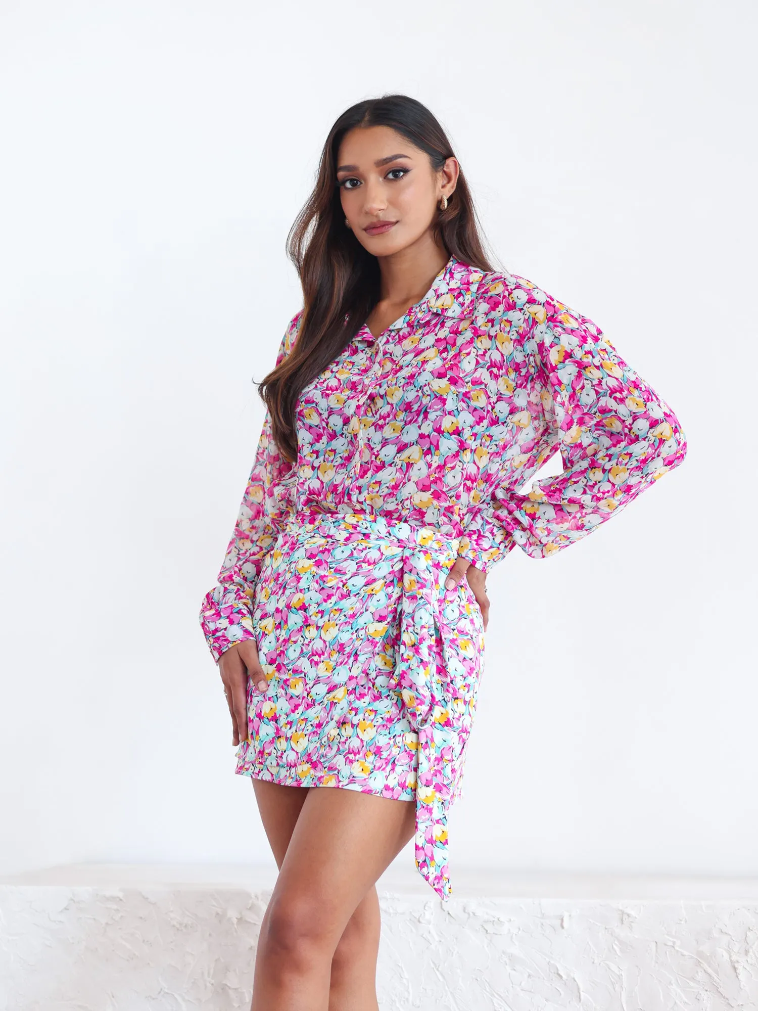 Printed Mini Wrap Skirt