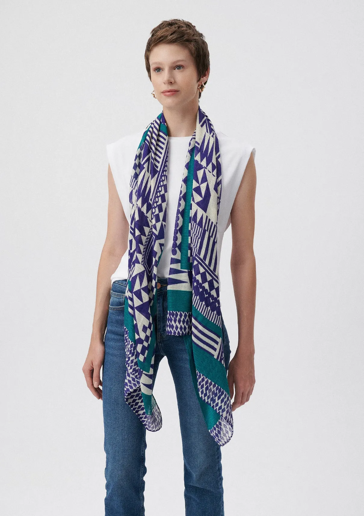 Printed Navy Shawl