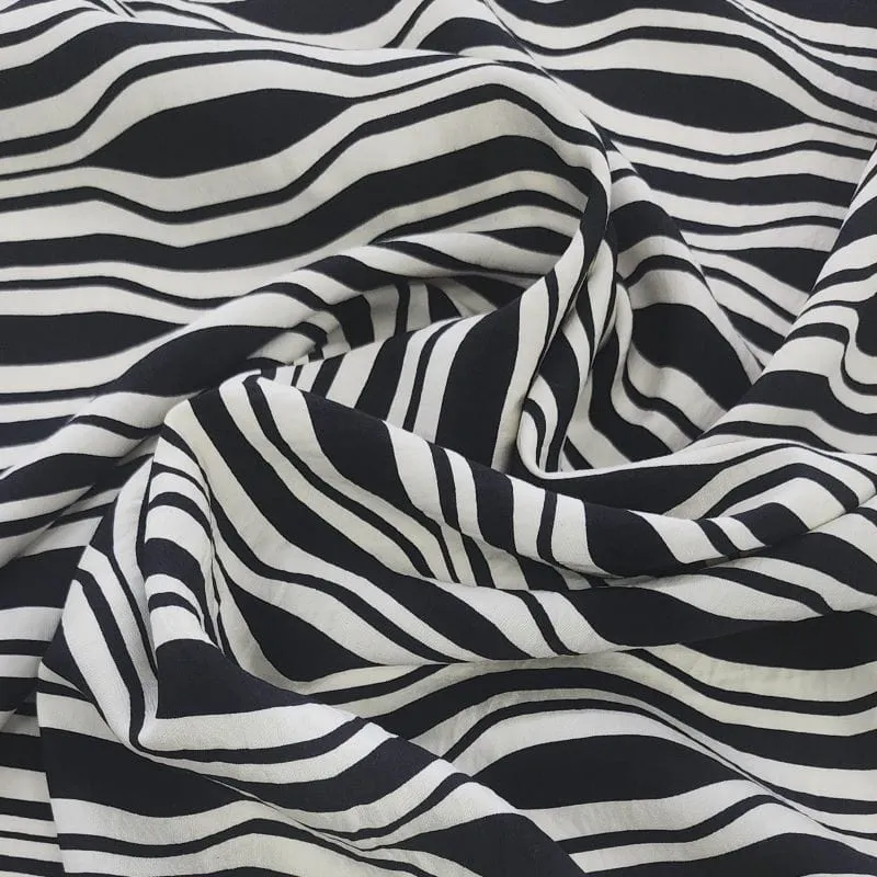 Printed Nylon Rayon Fabric Black/Cream 150cm