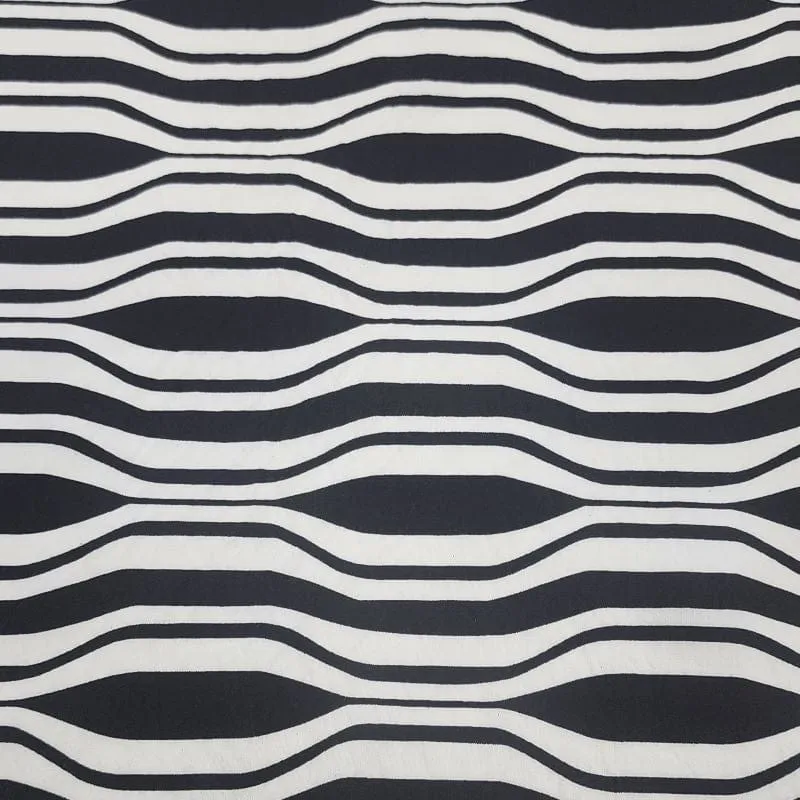 Printed Nylon Rayon Fabric Black/Cream 150cm