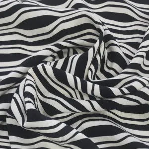 Printed Nylon Rayon Fabric Black/Cream 150cm